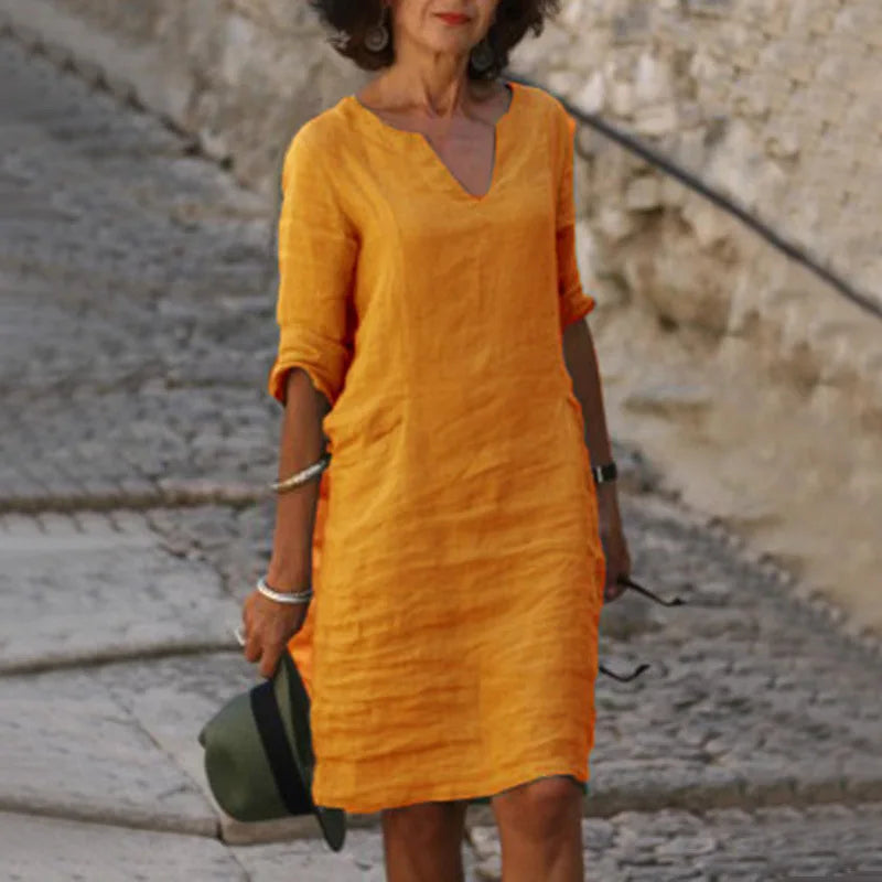 Women's Vintage Mini Dress Flattering V-Neck Summer Essential
