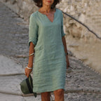 Women's Vintage Mini Dress Flattering V-Neck Summer Essential