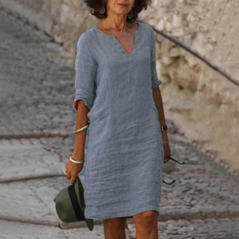 Women's Vintage Mini Dress Flattering V-Neck Summer Essential