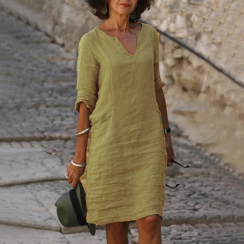 Women's Vintage Mini Dress Flattering V-Neck Summer Essential