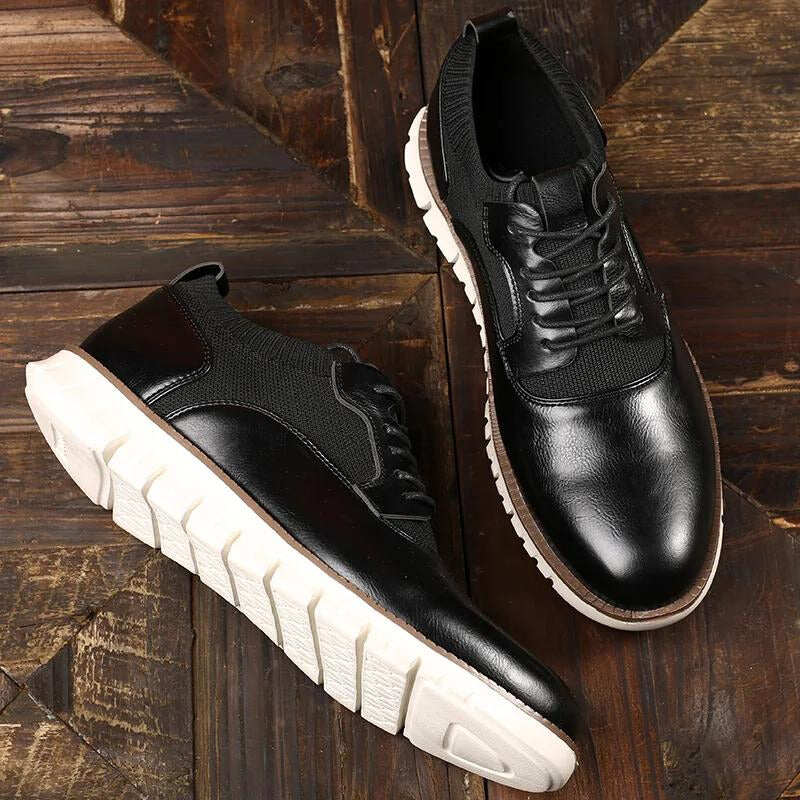 Men's Leather Casual Shoes - Lace Up Handstitched Trainers