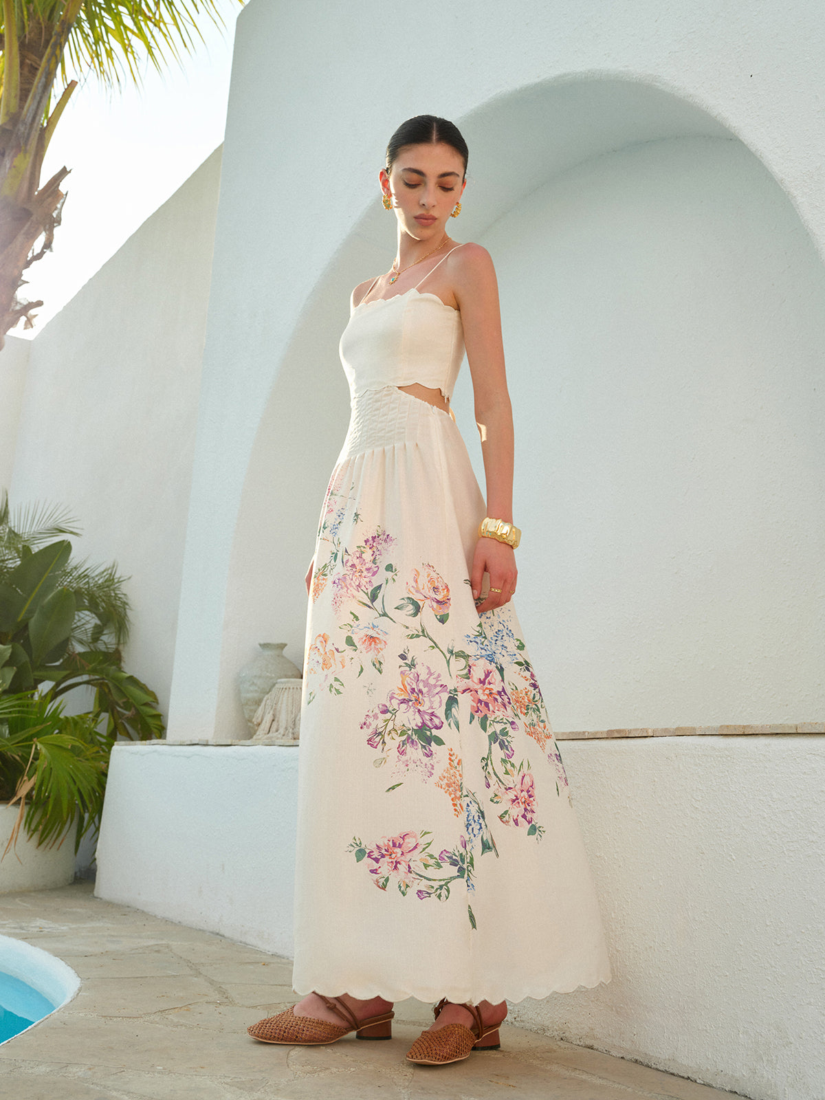 Eden | Women's Floral Cutout Waist Maxi Sundress
