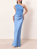 Women's One Shoulder Dress - Pleated Party Gown