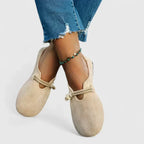 Women's Suede Ballet Flats - Rope Detail Comfort Shoes