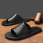Women's Leather Slide Sandals - Flat Summer Mules