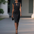 Xena | Women's Green Keyhole Neck Ruched Summer Dress