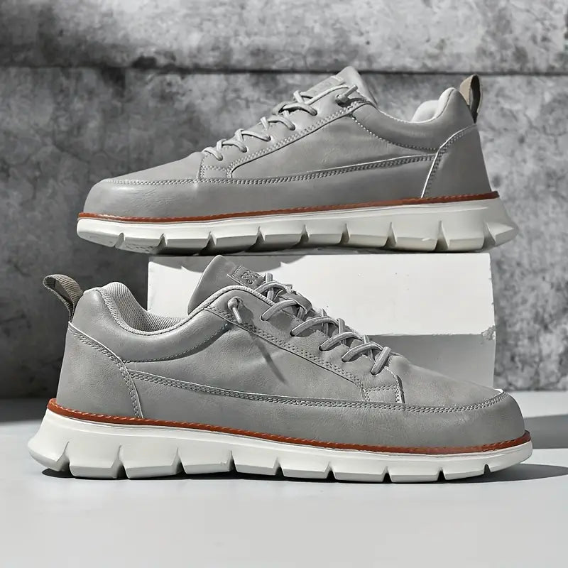Men's Navy Leather Sneakers - Lace Up Fashion Shoes