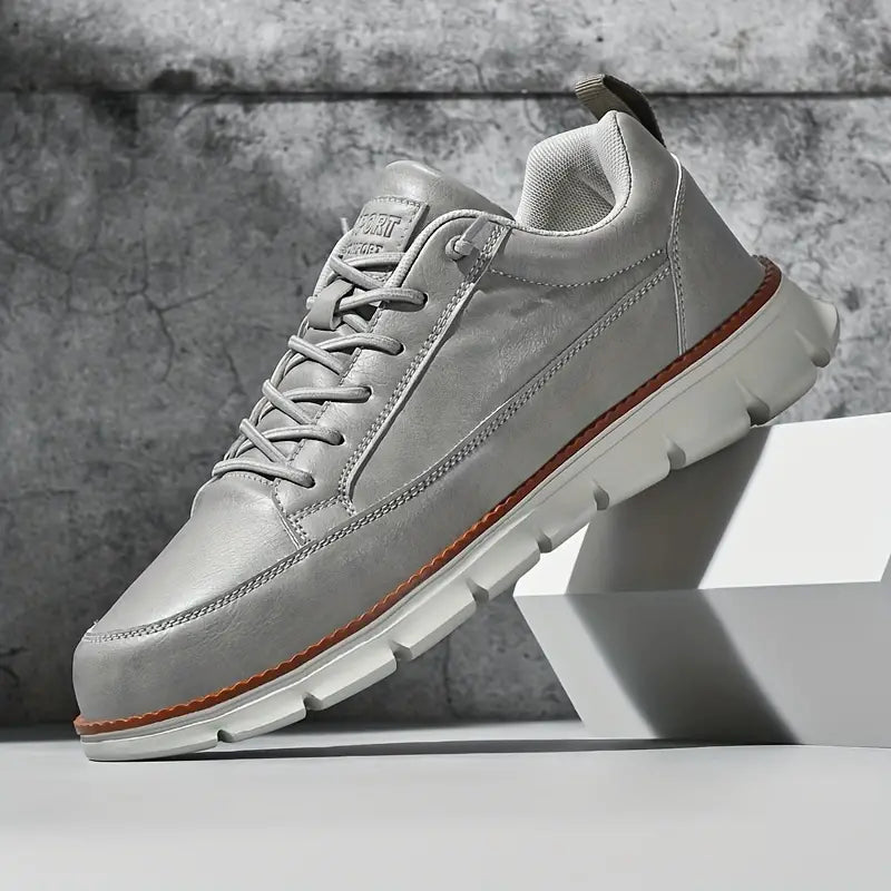 Men's Navy Leather Sneakers - Lace Up Fashion Shoes