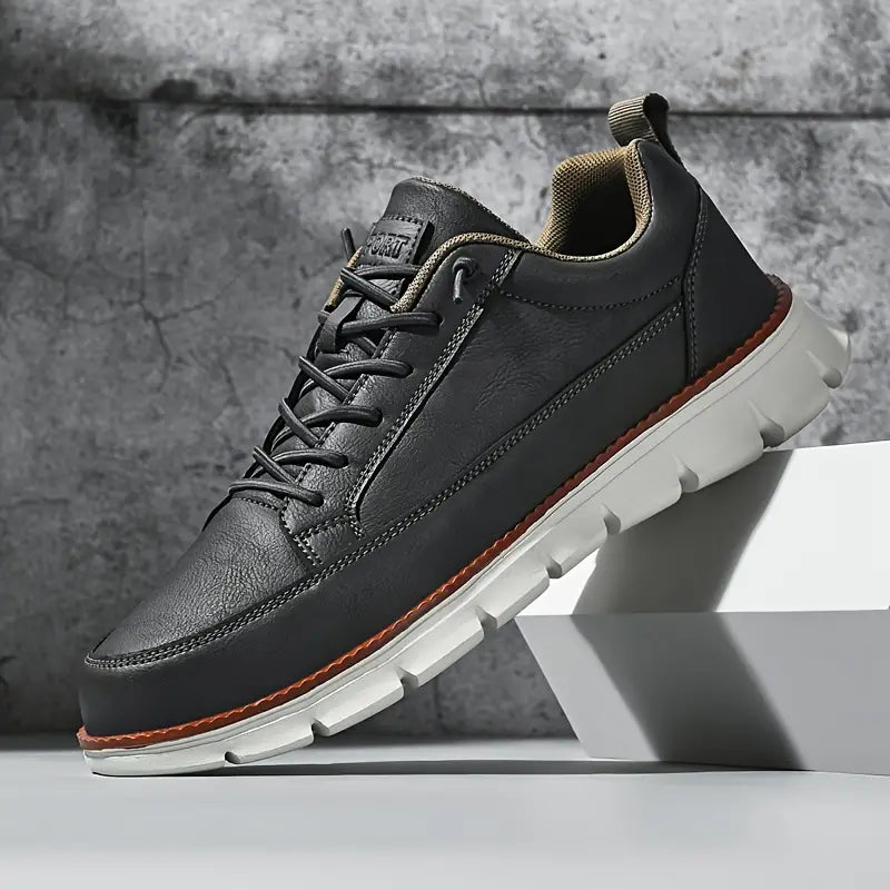 Men's Navy Leather Sneakers - Lace Up Fashion Shoes