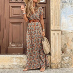Women's V-Neck Belted Maxi Dress | Waist-Defining Casual Chic