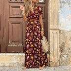 Women's V-Neck Belted Maxi Dress | Waist-Defining Casual Chic