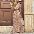 Women's V-Neck Belted Maxi Dress | Waist-Defining Casual Chic