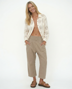 Women's Relaxed Linen Pants - Cropped Wide Leg Trousers