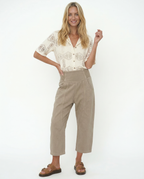 Women's Relaxed Linen Pants - Cropped Wide Leg Trousers