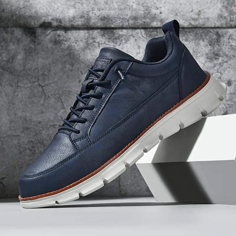 Men's Navy Leather Sneakers - Lace Up Fashion Shoes