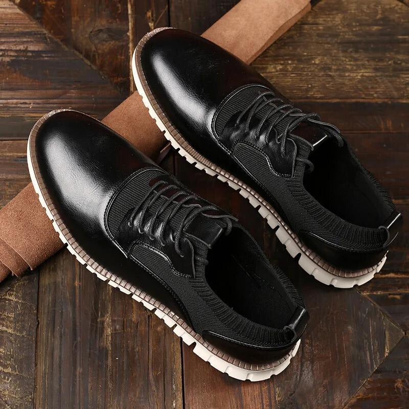 Men's Leather Casual Shoes - Lace Up Handstitched Trainers