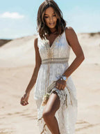 Women's Sleeveless Lace A-Line Maxi Dress | Romantic Summer Elegance