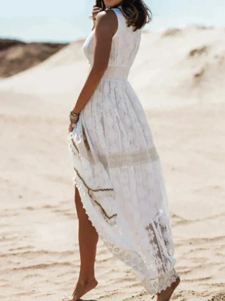 Women's Sleeveless Lace A-Line Maxi Dress | Romantic Summer Elegance