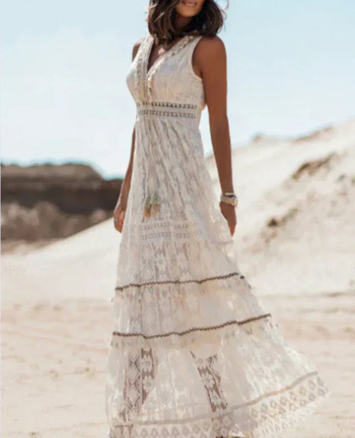 Women's Sleeveless Lace A-Line Maxi Dress | Romantic Summer Elegance
