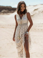 Women's Sleeveless Lace A-Line Maxi Dress | Romantic Summer Elegance