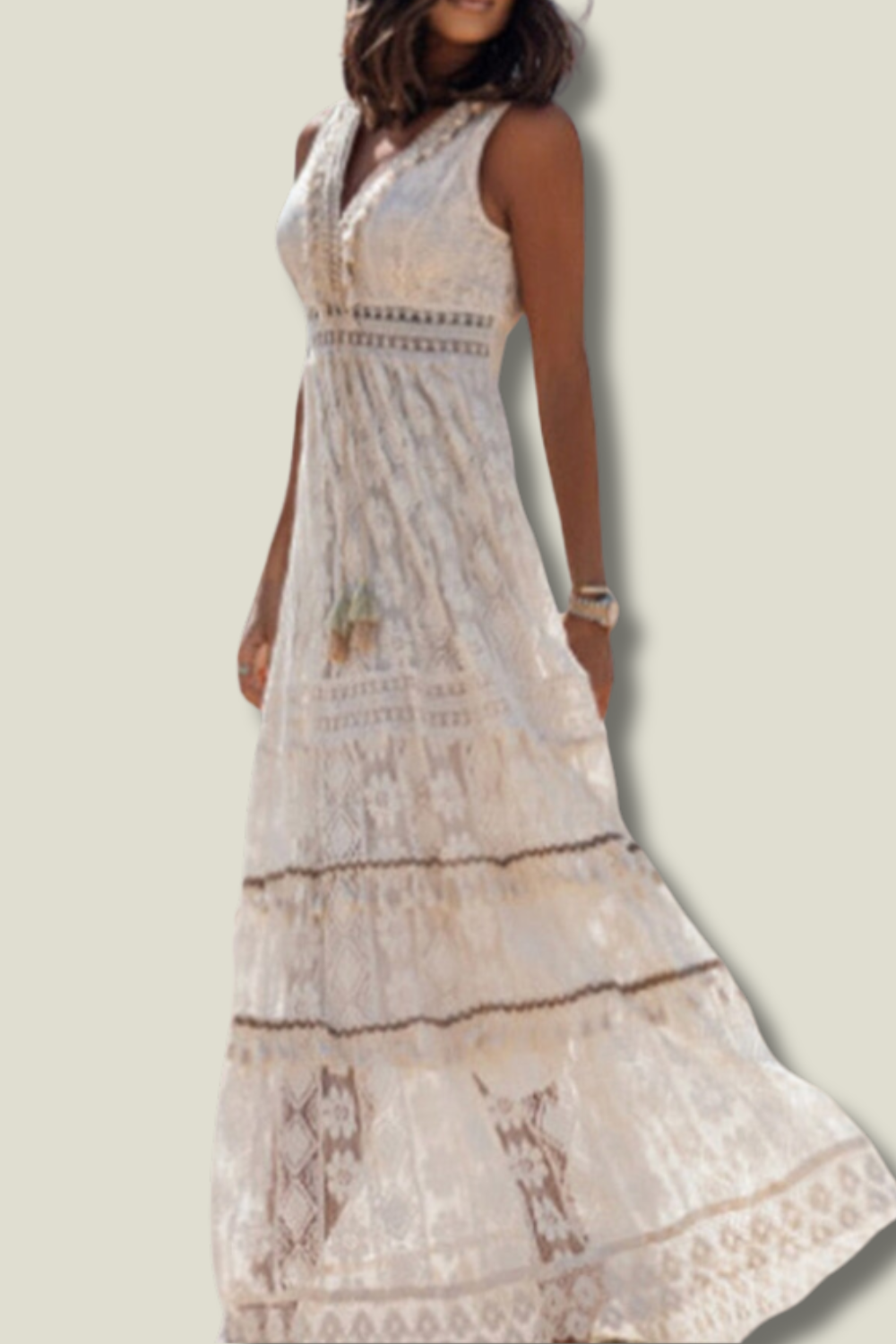 Women's V-Neck Lace Maxi Dress | Romantic Feminine Elegance