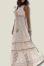 Women's V-Neck Lace Maxi Dress | Romantic Feminine Elegance
