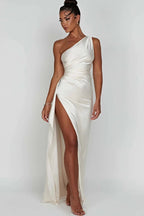 Women's Backless Satin Maxi Dress - Spaghetti Strap Evening Wear