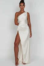 Women's Backless Satin Maxi Dress - Spaghetti Strap Evening Wear