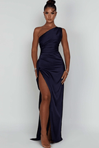 Women's Backless Satin Maxi Dress - Spaghetti Strap Evening Wear
