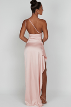 Women's Backless Satin Maxi Dress - Spaghetti Strap Evening Wear