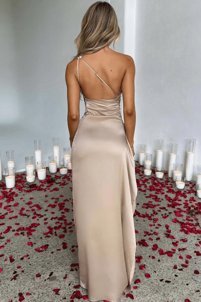 Women's Backless Satin Maxi Dress - Spaghetti Strap Evening Wear