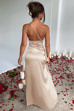 Women's Backless Satin Maxi Dress - Spaghetti Strap Evening Wear