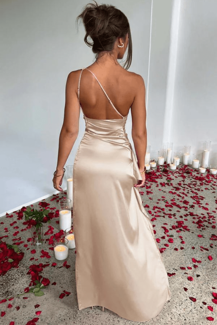 Women's Backless Satin Maxi Dress - Spaghetti Strap Evening Wear