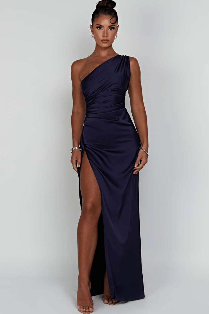 Women's Backless Satin Maxi Dress - Spaghetti Strap Evening Wear