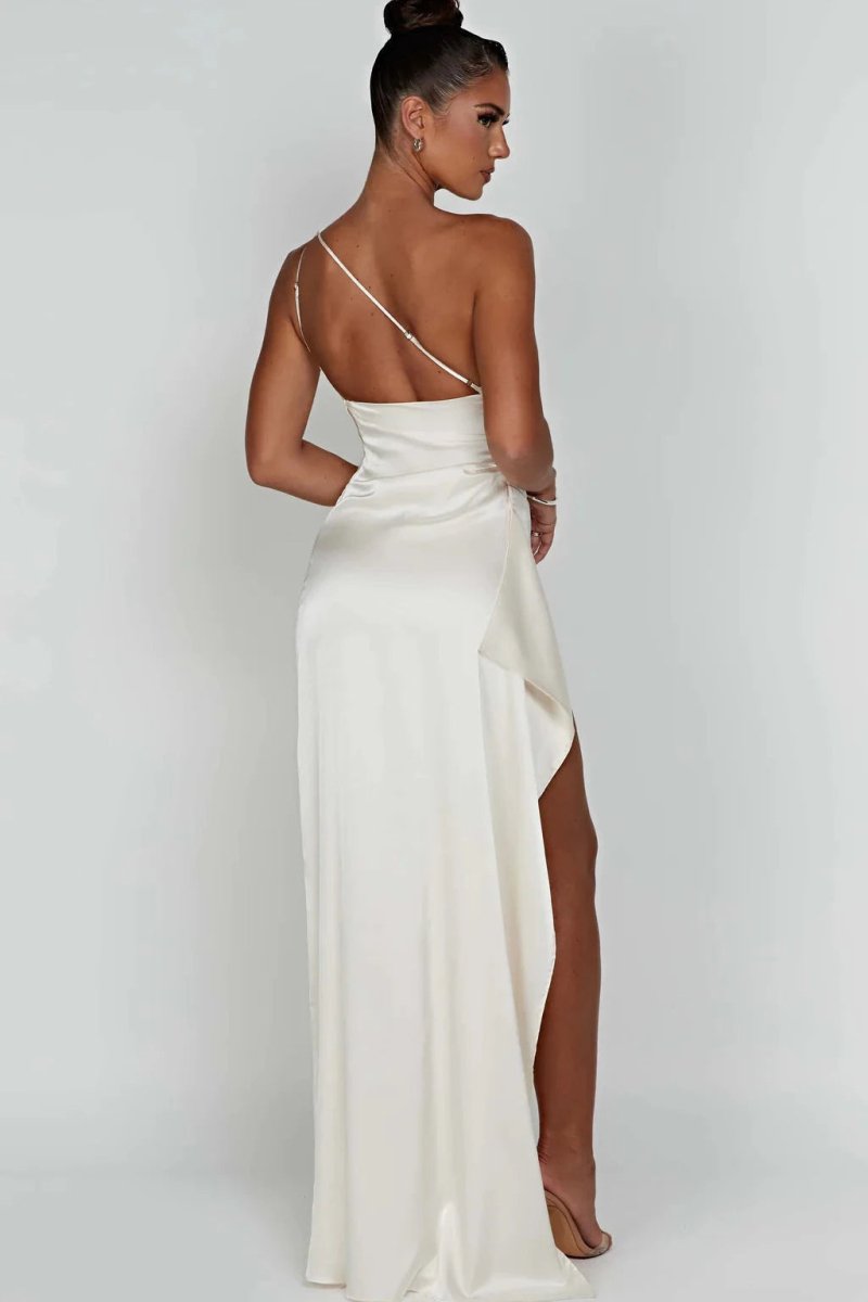 Women's Backless Satin Maxi Dress - Spaghetti Strap Evening Wear