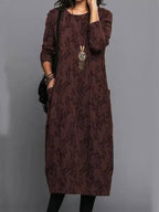 Women's Long Sleeve Dress - Casual Midi With Pockets