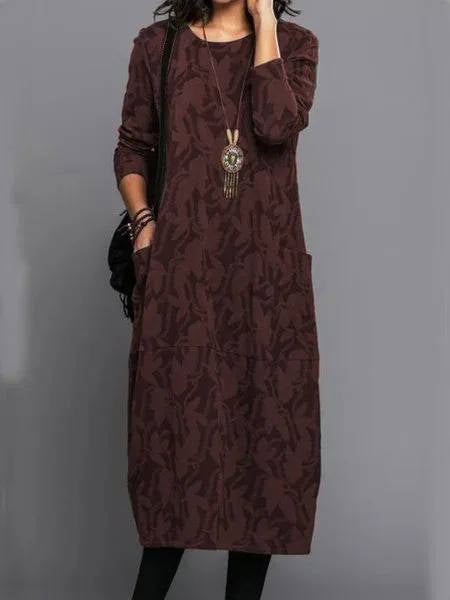 Women's Long Sleeve Dress - Casual Midi With Pockets