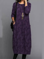 Women's Long Sleeve Dress - Casual Midi With Pockets
