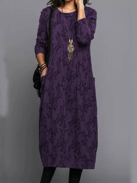 Women's Long Sleeve Dress - Casual Midi With Pockets