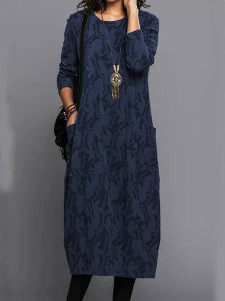Women's Long Sleeve Dress - Casual Midi With Pockets