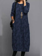 Women's Long Sleeve Dress - Casual Midi With Pockets