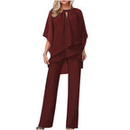 Women's Chiffon Pantsuit - Elegant Formal Two Piece Set