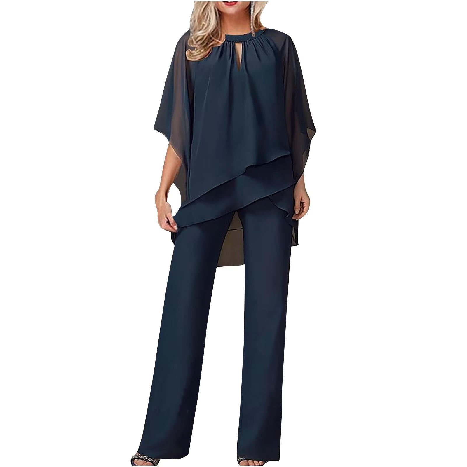 Women's Chiffon Pantsuit - Elegant Formal Two Piece Set