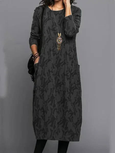Women's Long Sleeve Dress - Casual Midi With Pockets