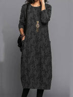 Women's Long Sleeve Dress - Casual Midi With Pockets