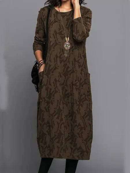 Women's Long Sleeve Dress - Casual Midi With Pockets