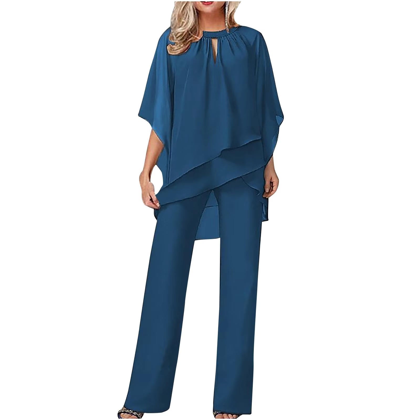 Women's Chiffon Pantsuit - Elegant Formal Two Piece Set