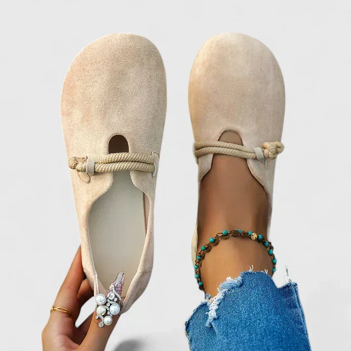 Women's Suede Ballet Flats - Rope Detail Comfort Shoes