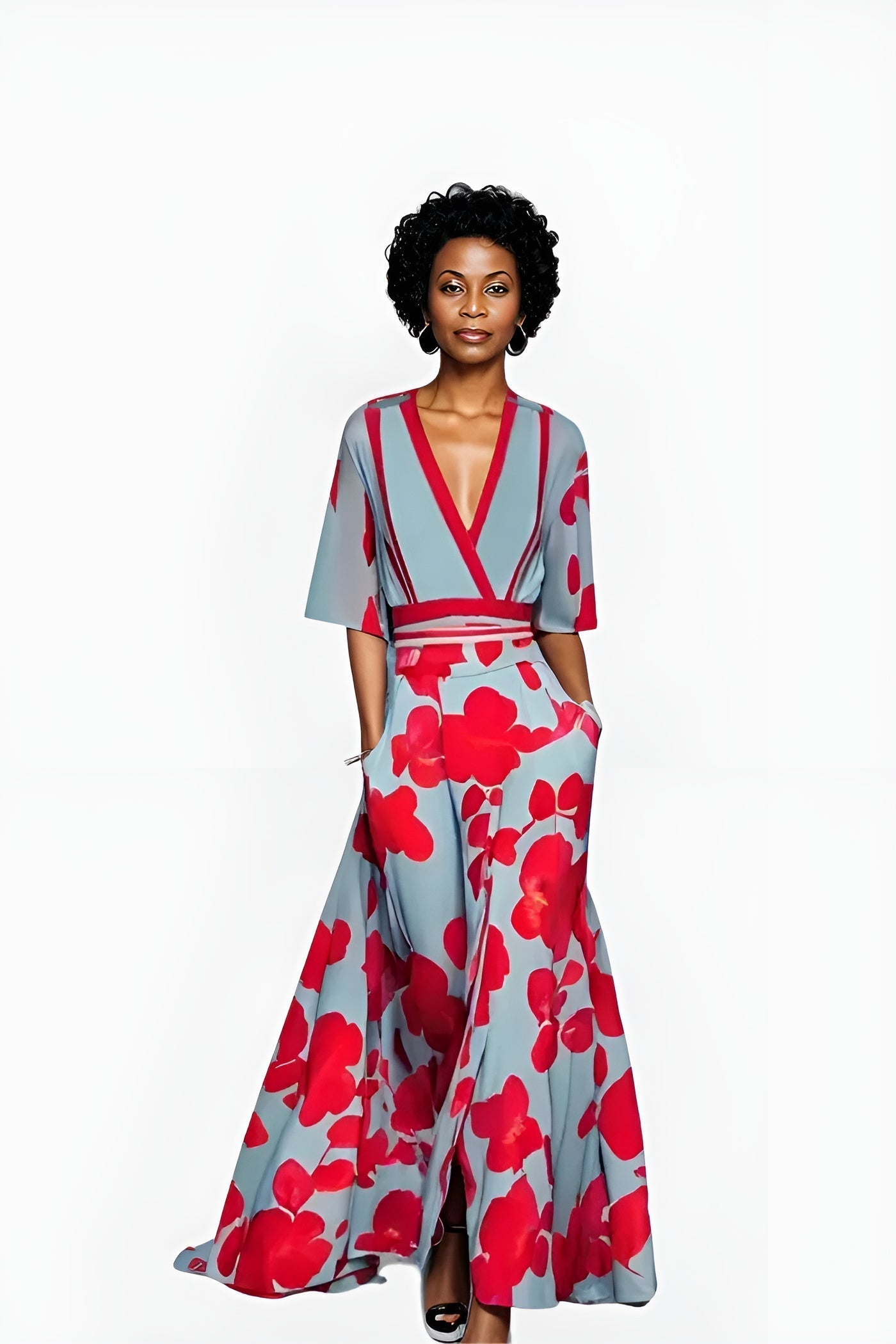 Women's V-Neck Floral Wrap Maxi Dress | Romantic Summer Style