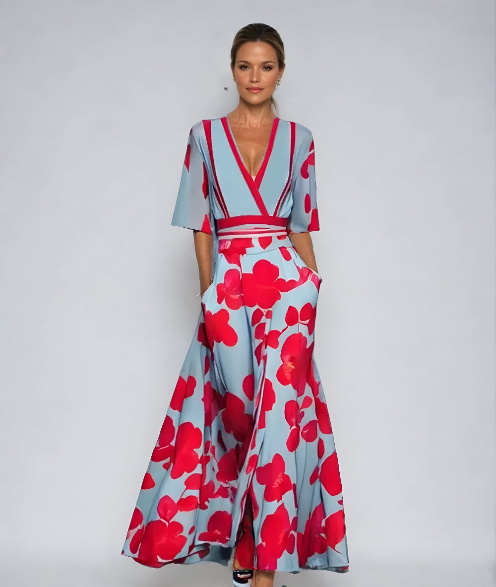Women's V-Neck Floral Wrap Maxi Dress | Romantic Summer Style